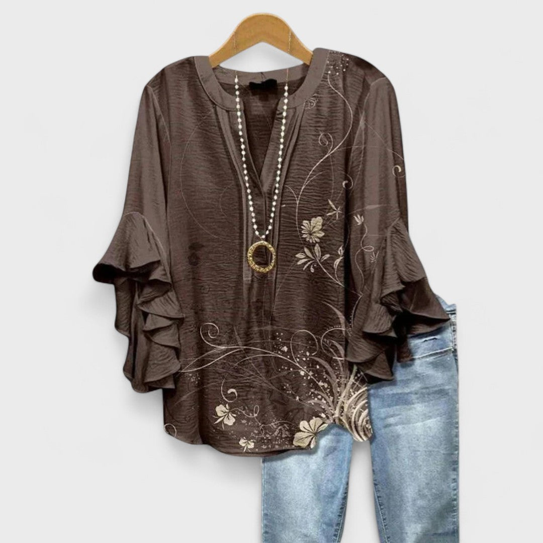 Virginia | Blouse with Floral Print and Tiered Sleeves