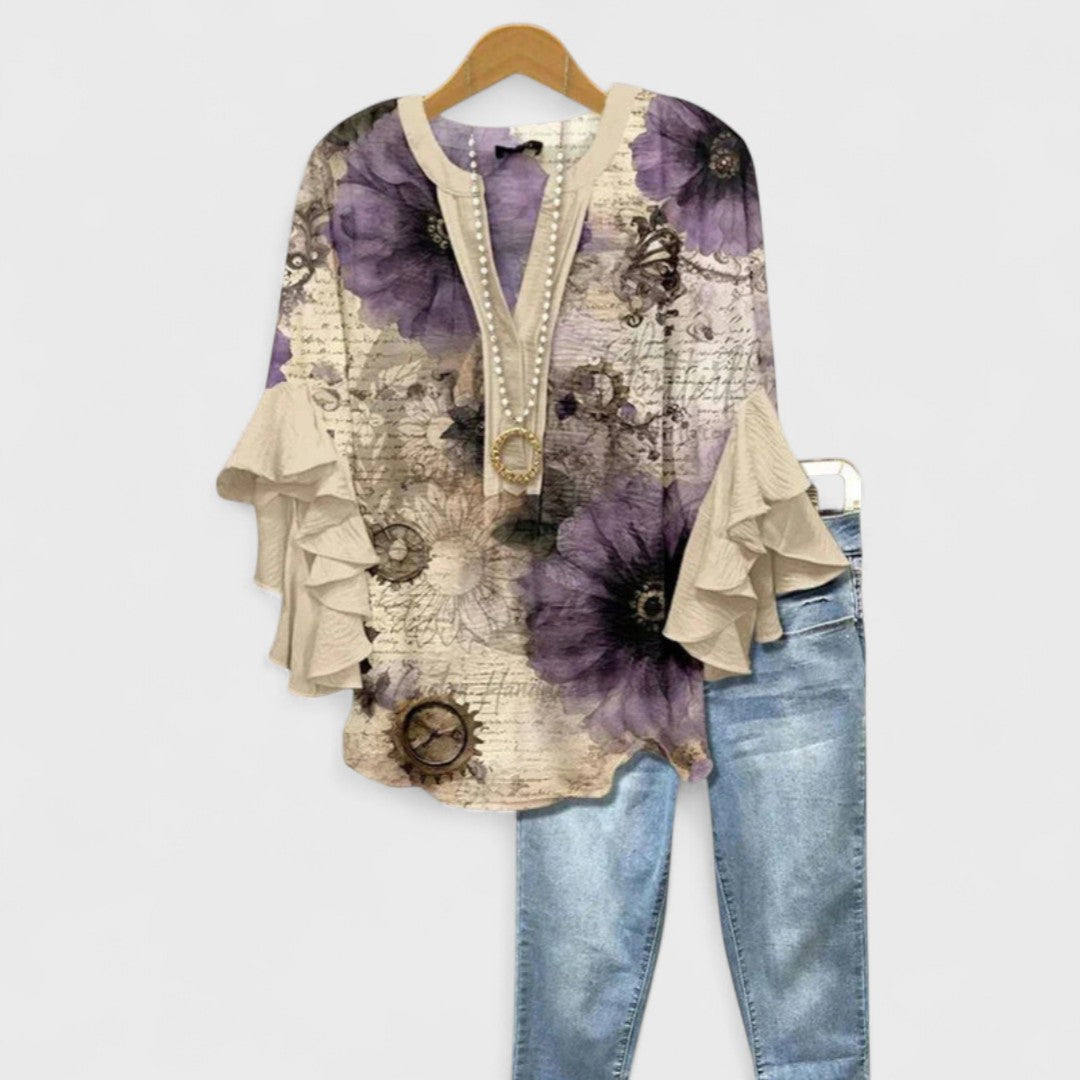 Virginia | Blouse with Floral Print and Tiered Sleeves