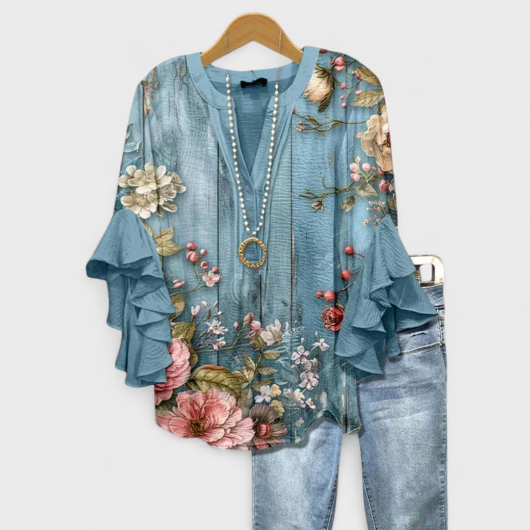 Virginia | Blouse with Floral Print and Tiered Sleeves