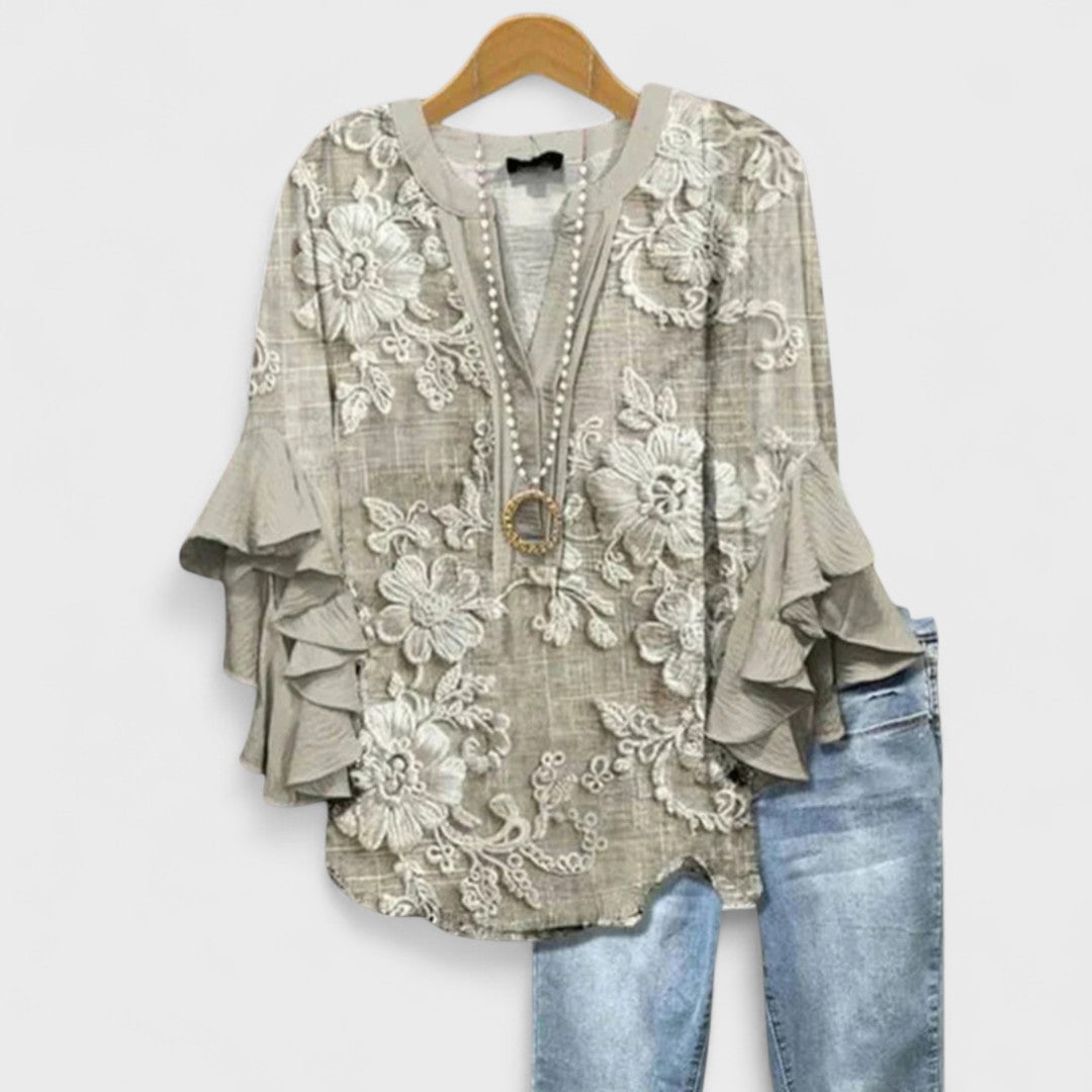 Virginia | Blouse with Floral Print and Tiered Sleeves